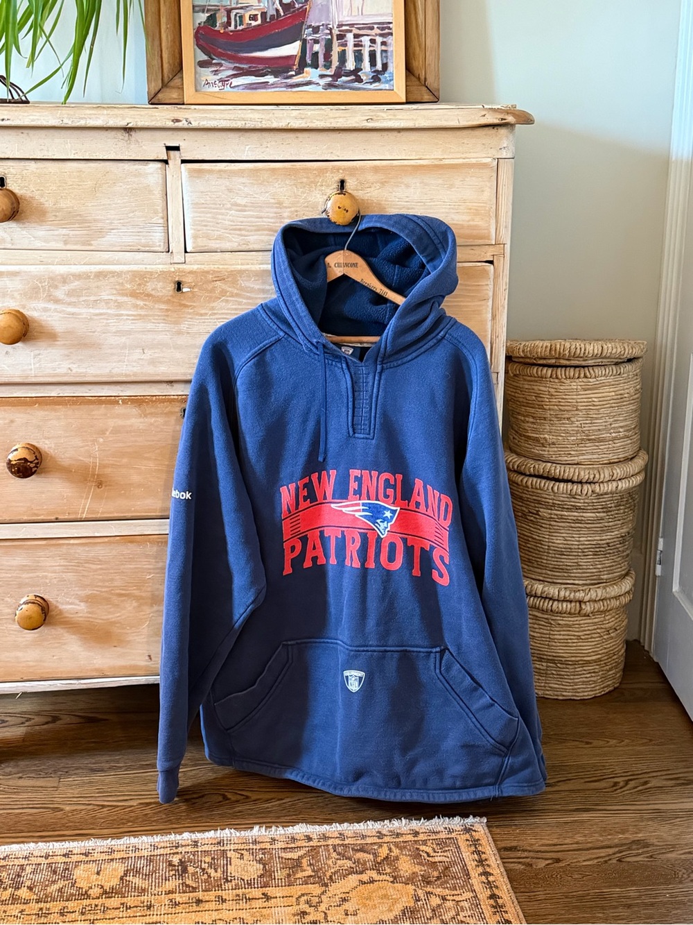 Reebok Navy New England Patriots Retro Worn in Sweatshirt NFL Hoodie